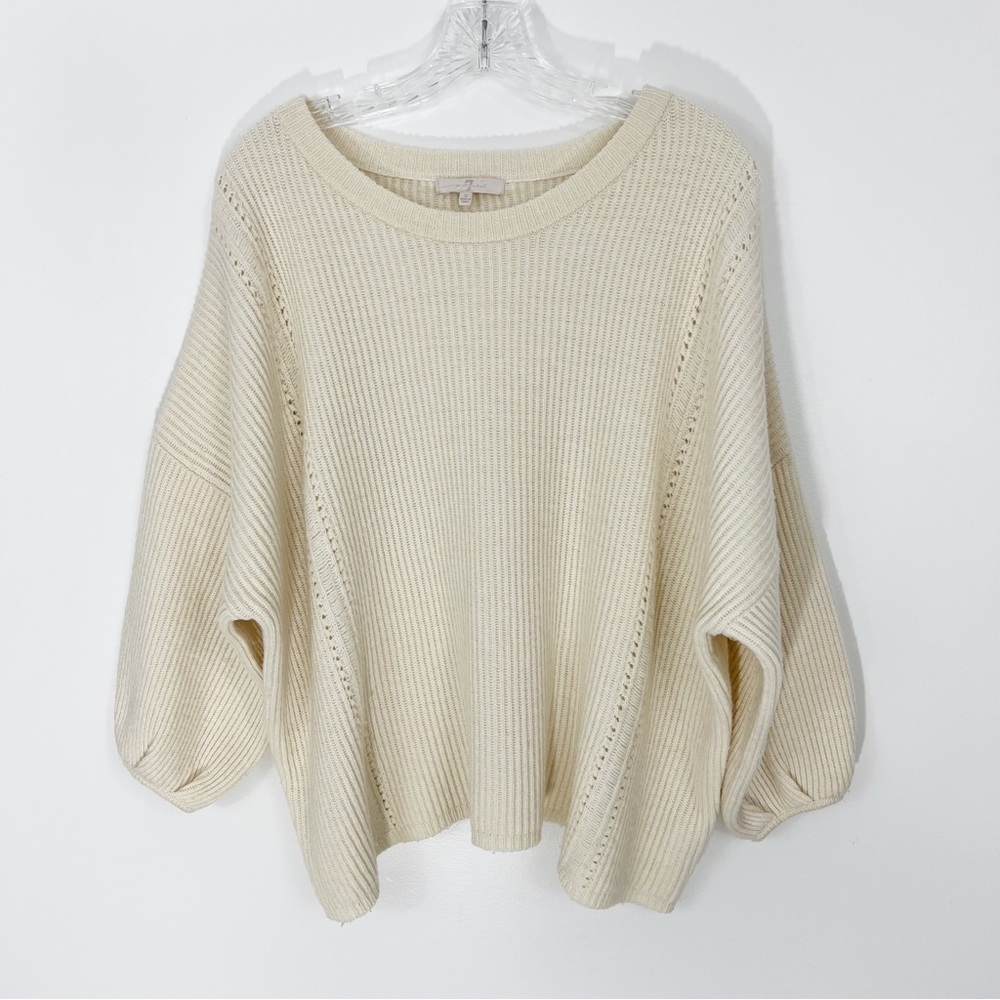 7 For All Mankind Wool Blend Cream Knit Balloon Sleeve Sweater Size Small
